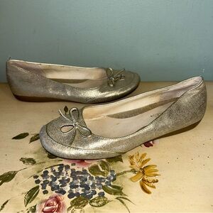 Aerosoles Gold Faux Leather Front Bow Shoes  Flats